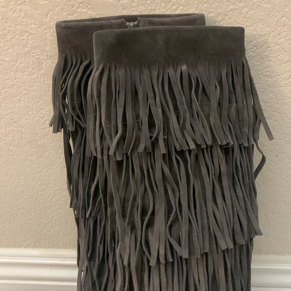 Stuart weitzman zippered knee high boots suede swinglow fringe boots size 6M - Picture 2 of 12